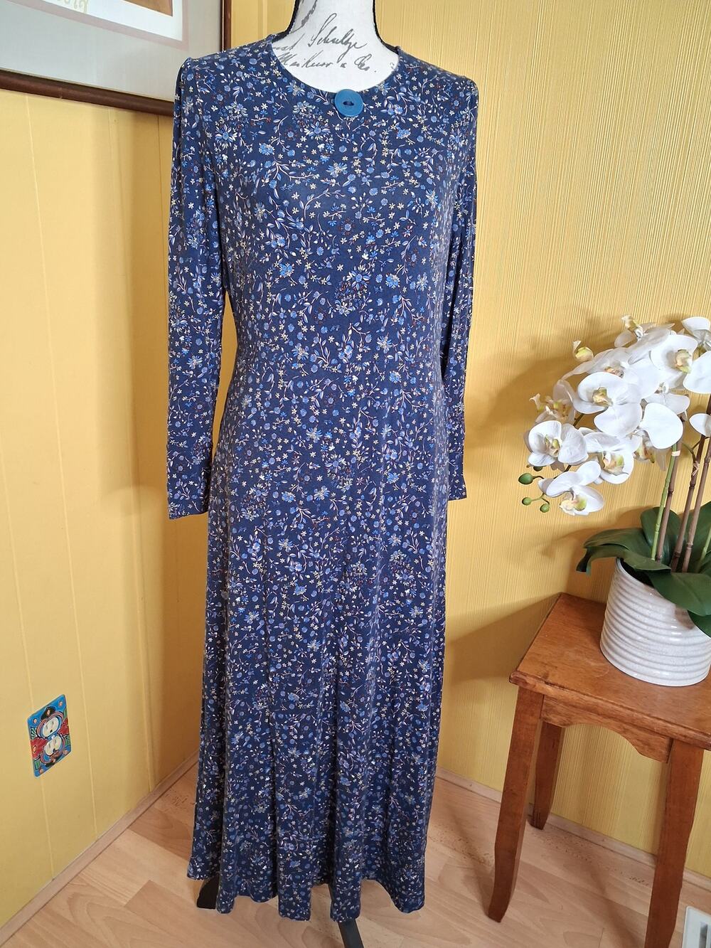 Boden Navy Blue Floral Jersey Long Sleeve Maxi Dress 10P